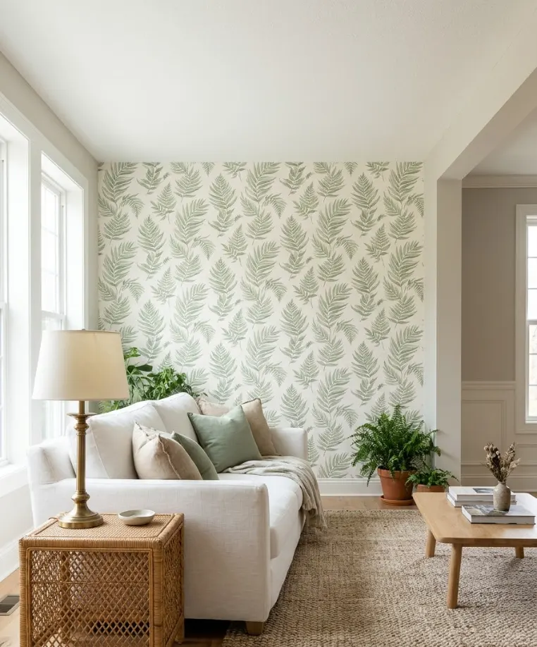 Green wallpaper with a botanical print