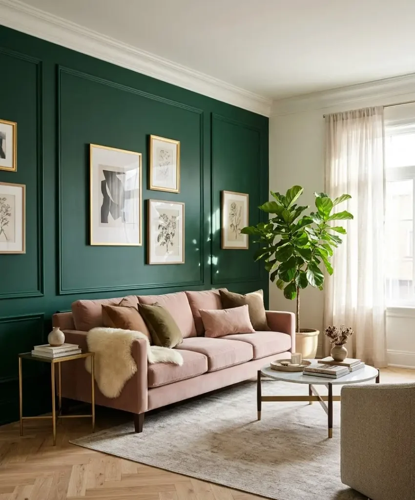 . Green with blush pink