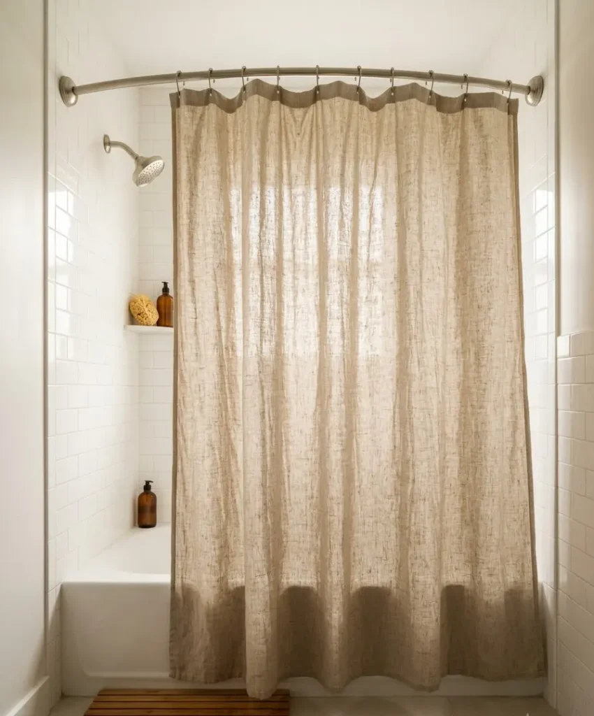 Hang a curved shower rod and a better curtain