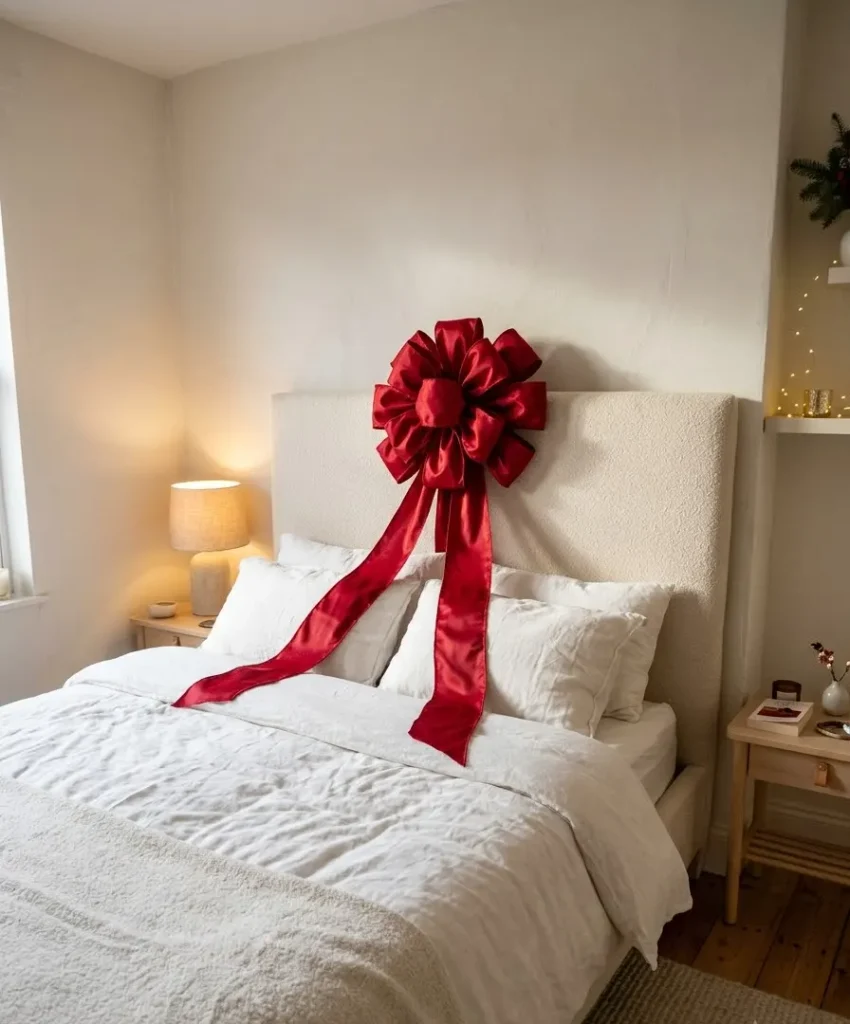 Hang a red ribbon bow on the headboard