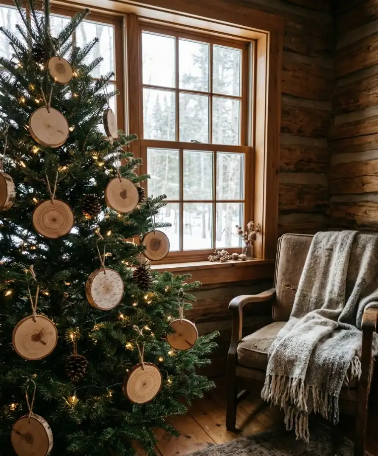 Hang wooden slice ornaments