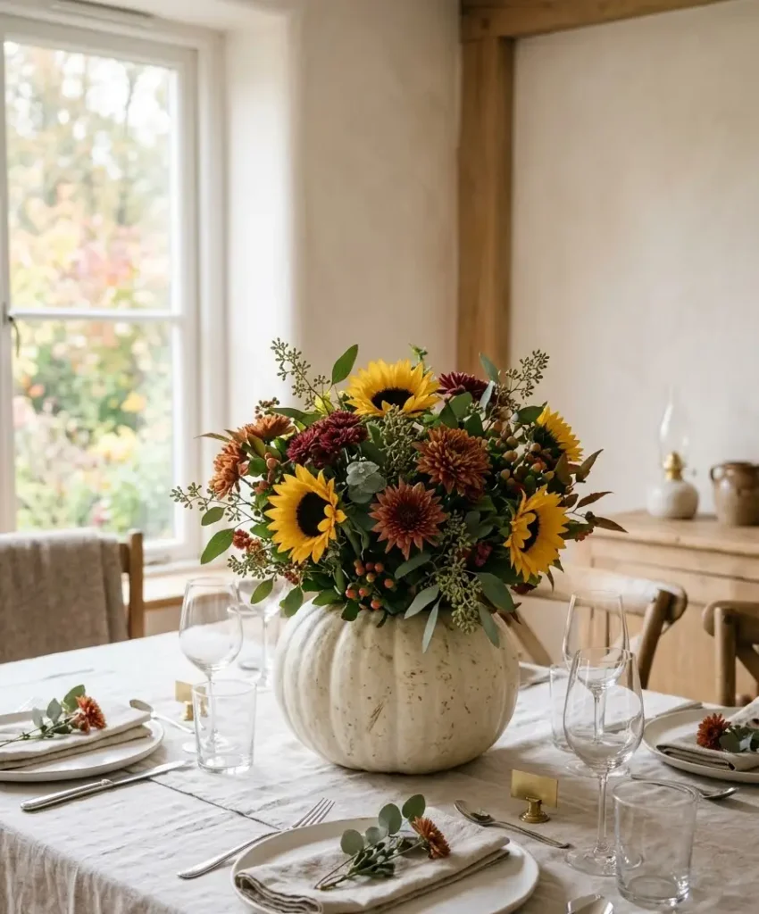 Hollowed pumpkin vase