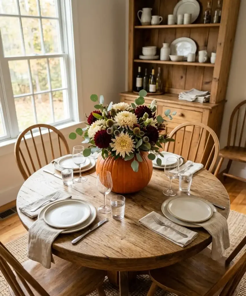 Hollowed pumpkin vase