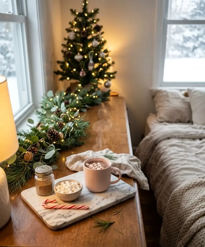 Hot chocolate station on a tray
