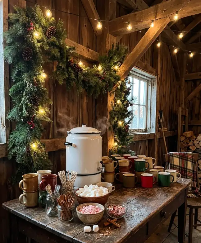 Hot cocoa bar with cinnamon sticks