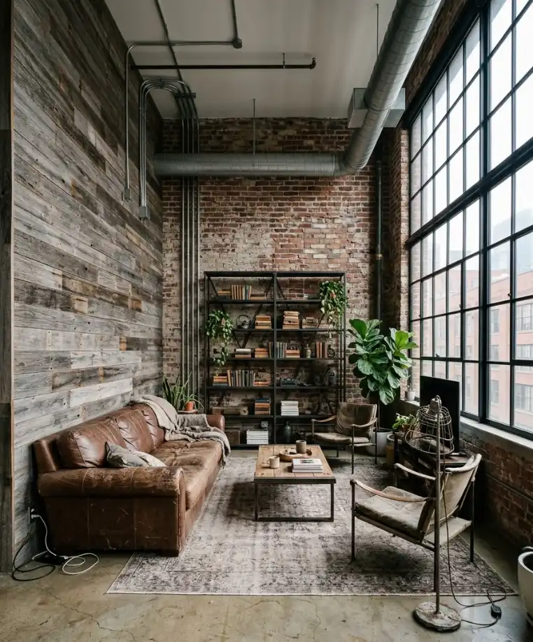 Industrial loft barnwood wall