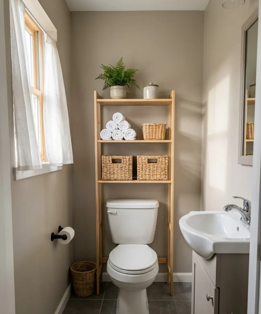 Install an over-the-toilet shelf