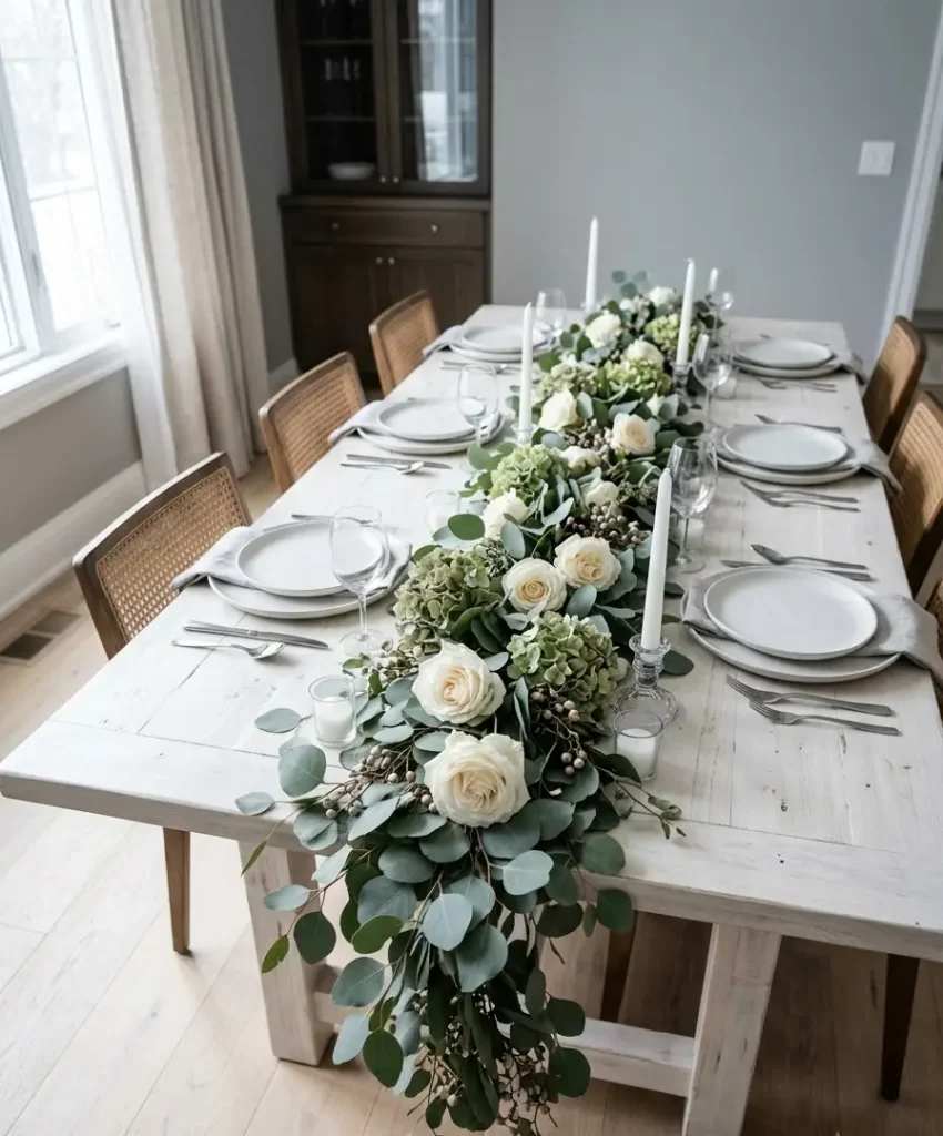 Ivory and sage eucalyptus runnerIvory and sage eucalyptus runner