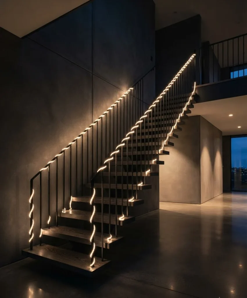 LED rope light on the balusters