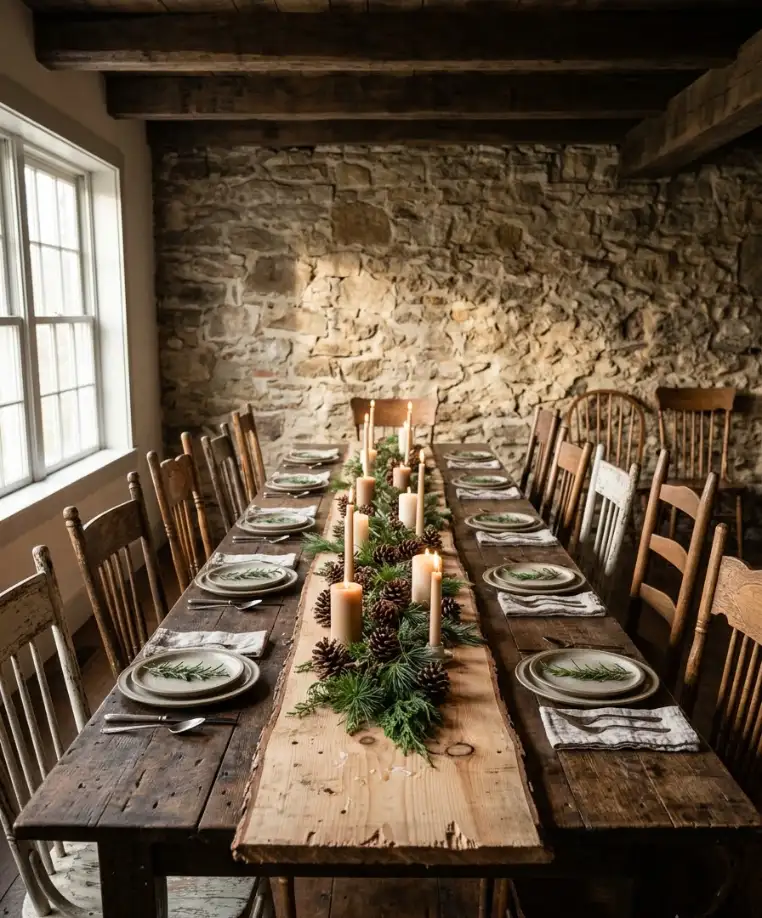 Lay down a wooden table runnerLay down a wooden table runner