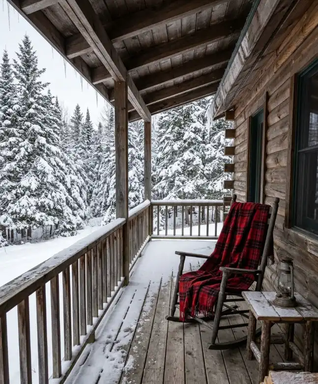 Layer a plaid blanket over a porch chair
