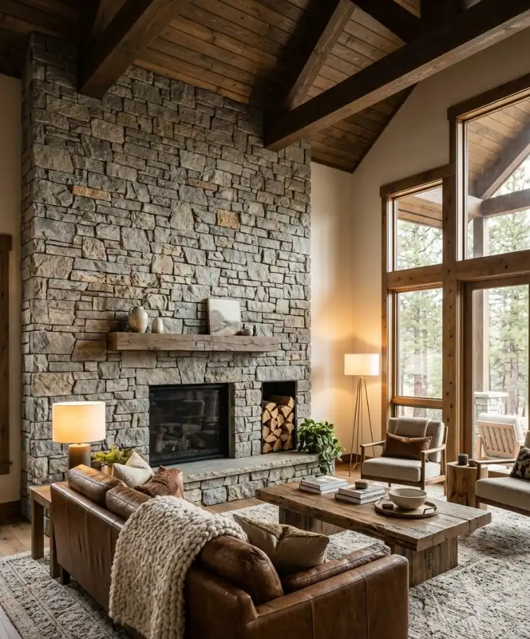 Ledgestone veneer in grey and taupe