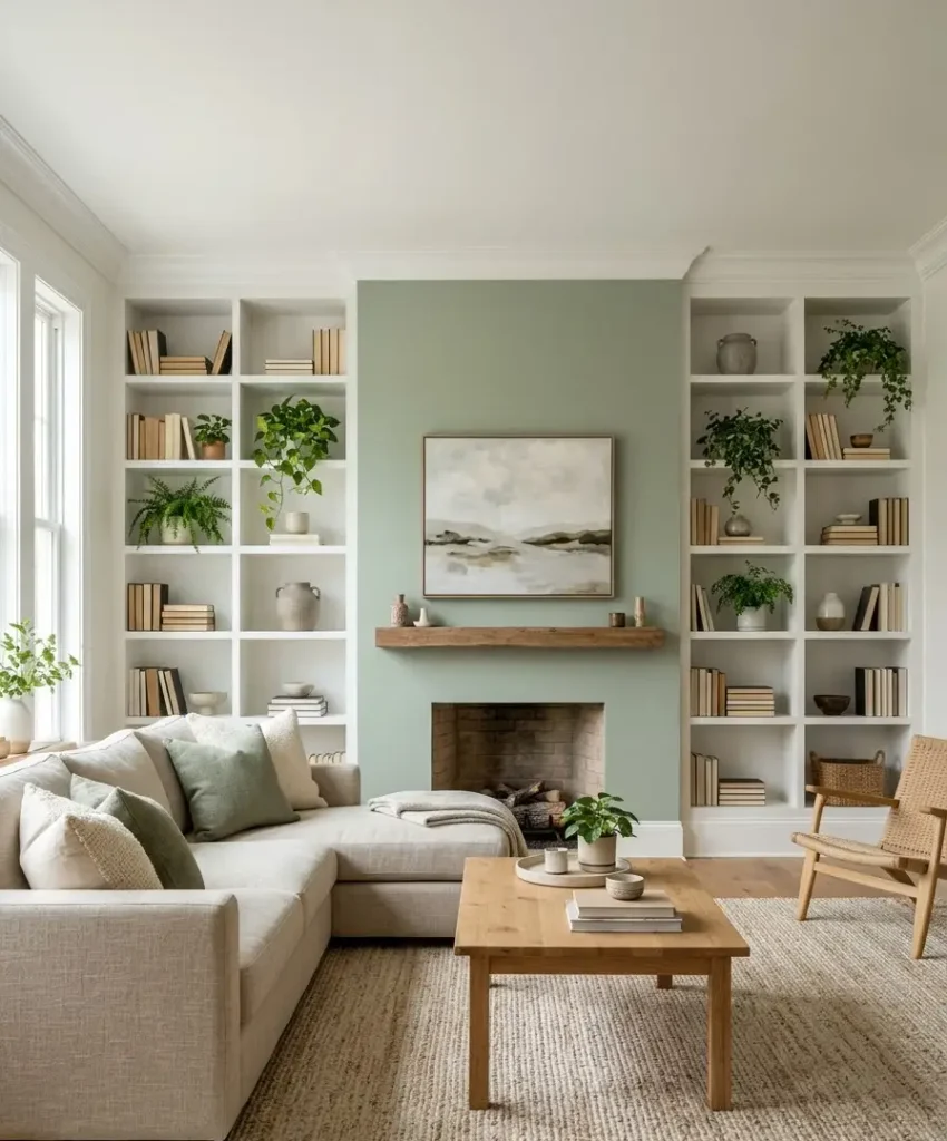 Light green with white built-ins