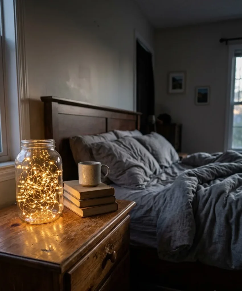 Lights inside a glass jar or lantern