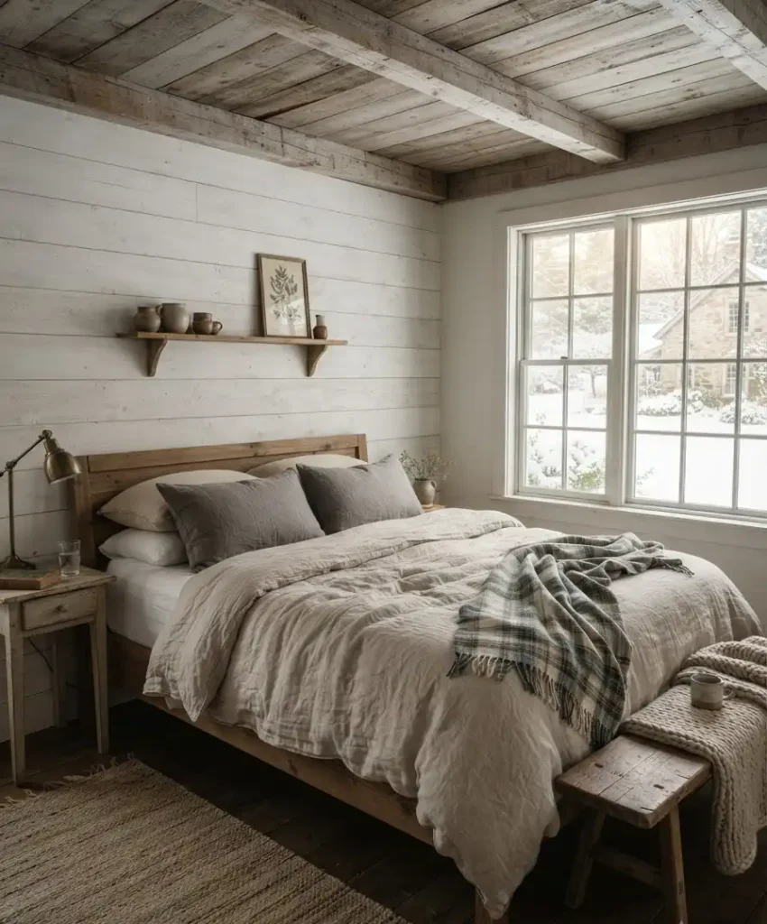 Linen bedding in cream and gray
