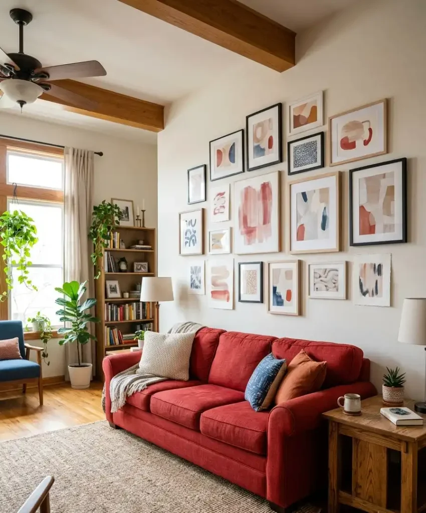 Gallery wall above the sofa