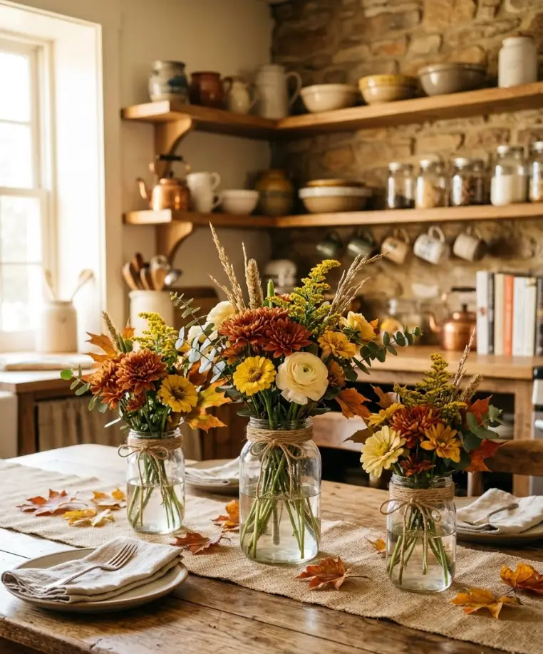 Mason jar bouquet trio