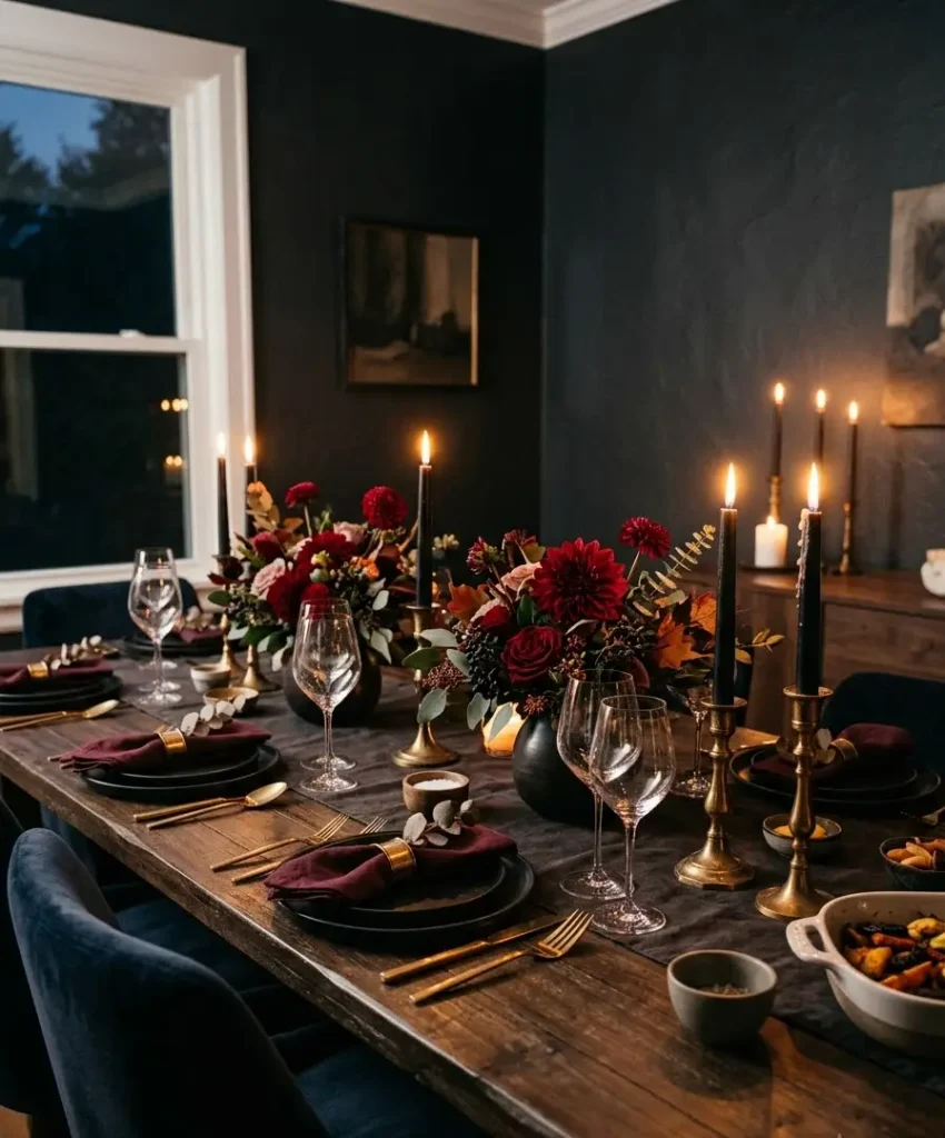Matte black plates for a moody table