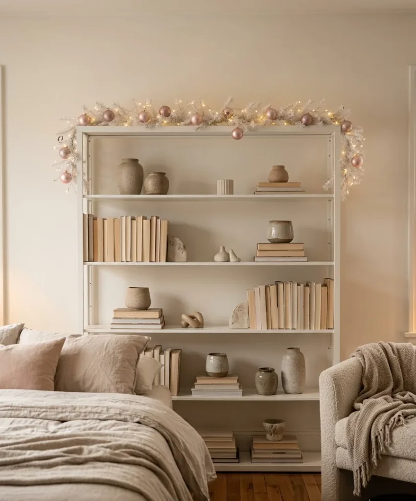 Mini lit garland on the mantel or shelf