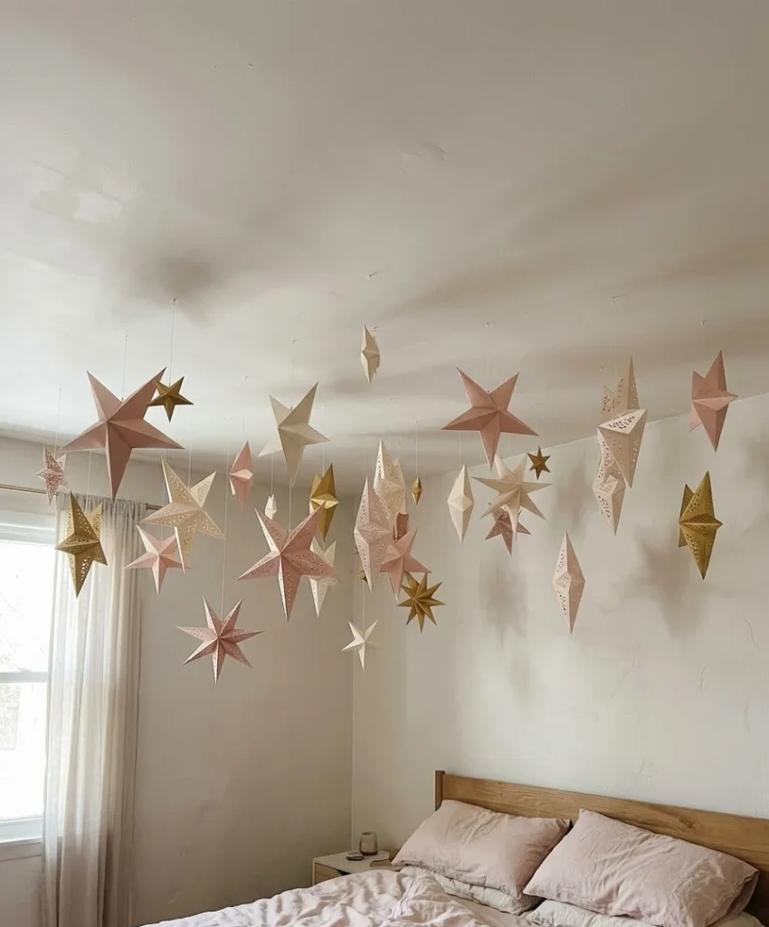 Mini paper stars strung