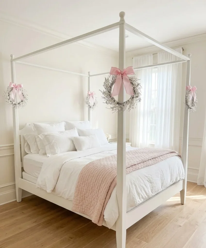 Mini wreath on the bedpost