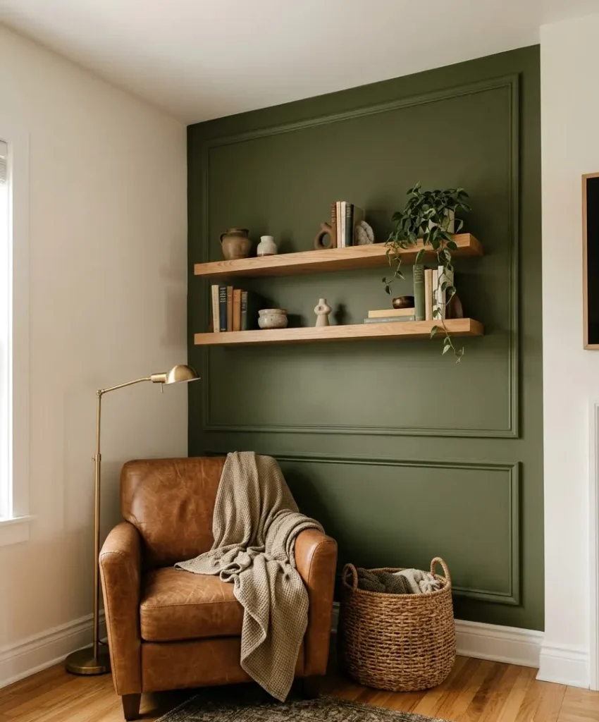 Molding behind floating shelves