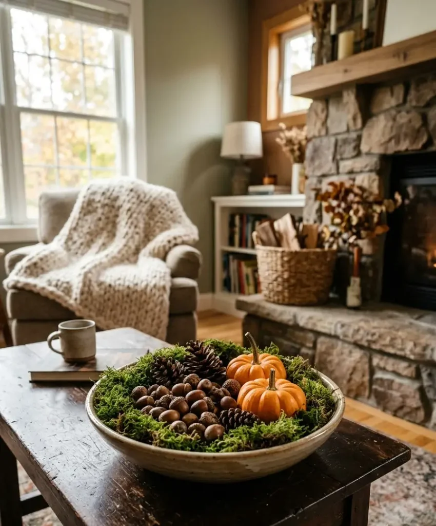 Moss and acorn bowl