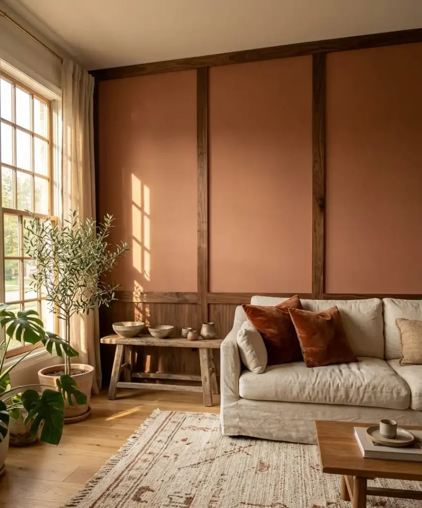Natural wood molding on a painted wall