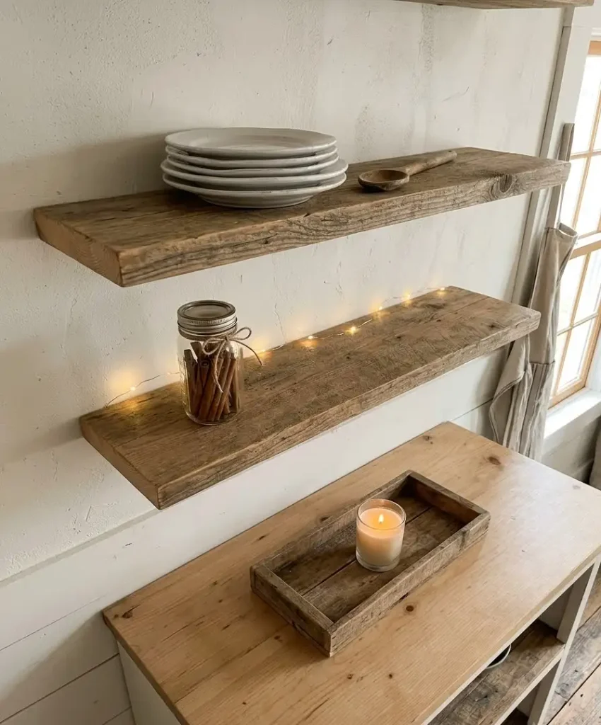 Open shelves and counter vignettes