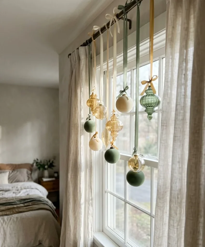  Ornaments hanging from the curtain rod