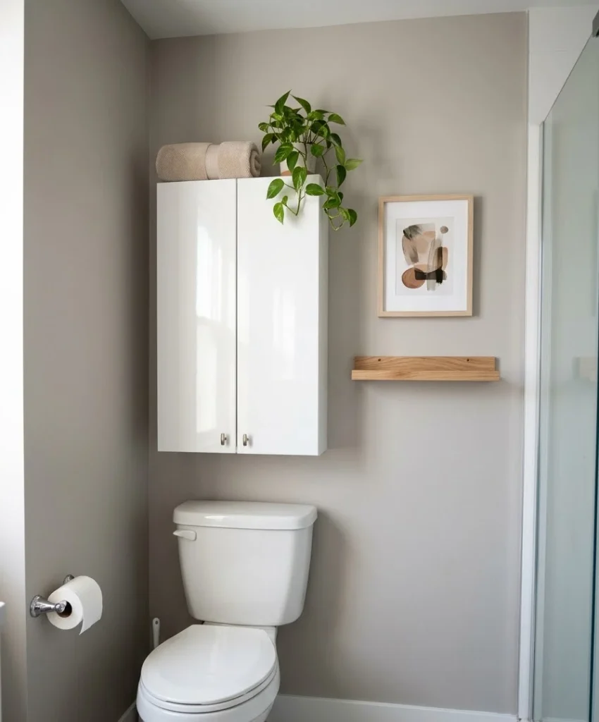  Over-toilet shelving with a closed cabinet