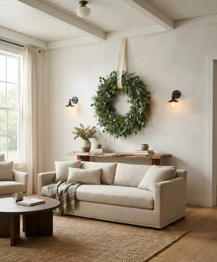 Oversized wreath on the wall