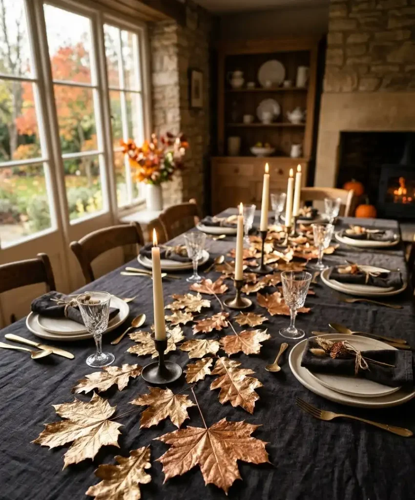Painted leaf place setting runner
