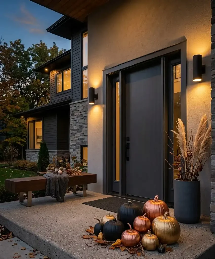 Painted pumpkins in metallic tones