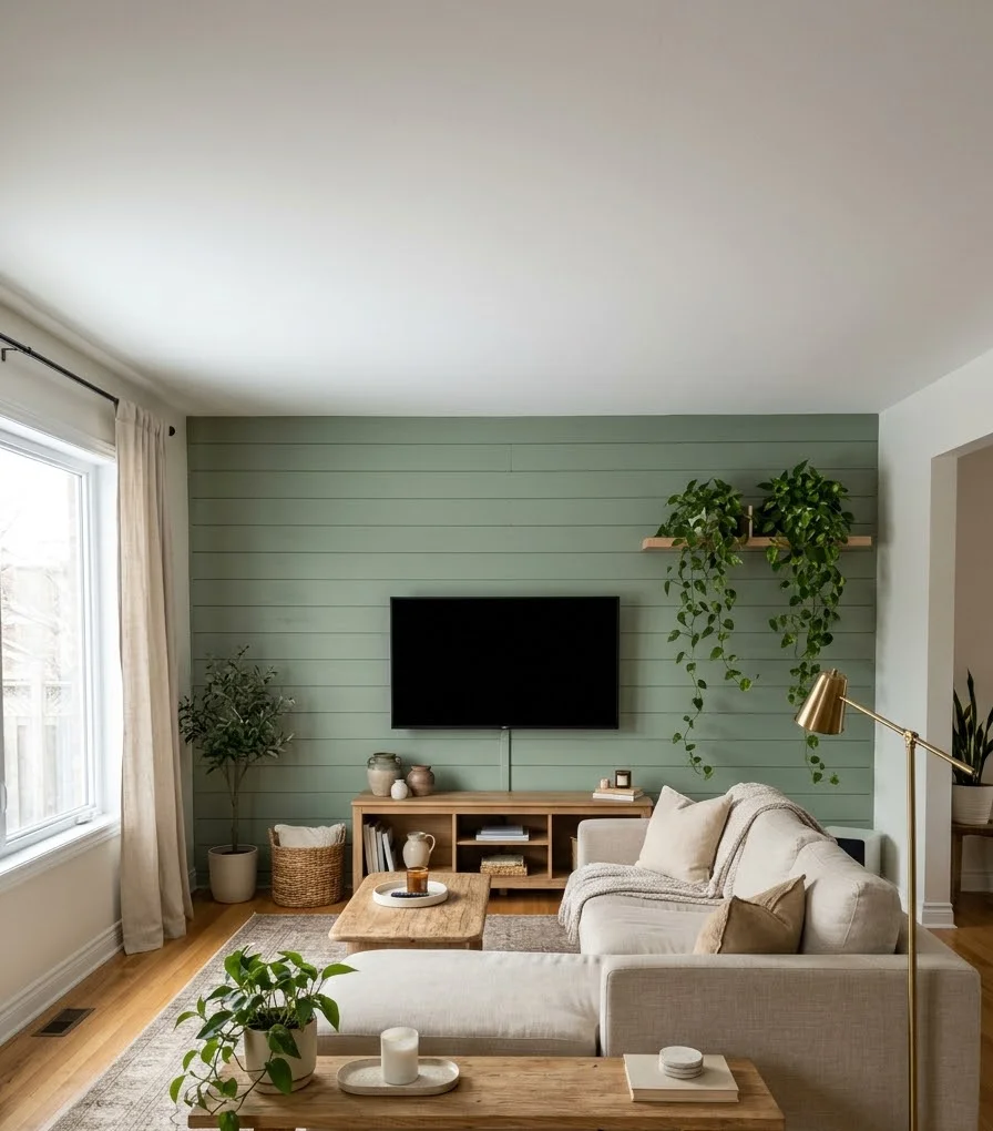 Painted shiplap in sage green