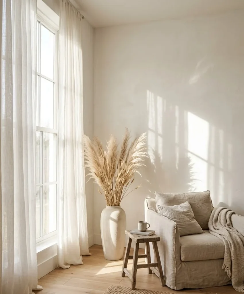 Pampas grass or wheat in a tall vase