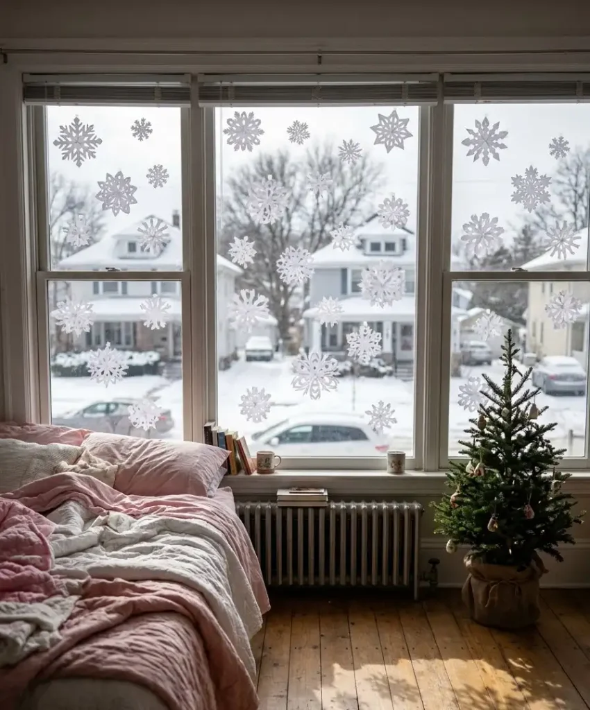 Paper snowflake window clings