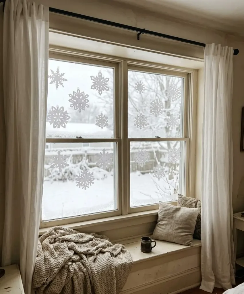 Paper snowflakes on the window
