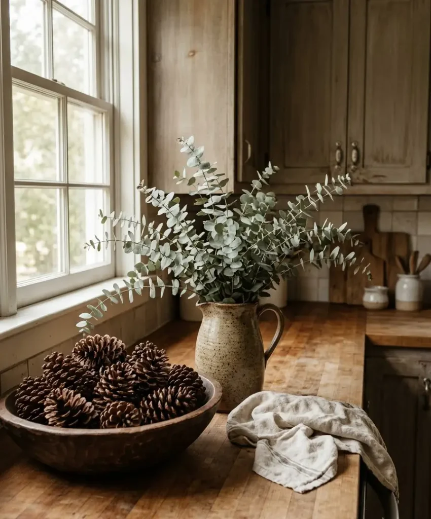 Pinecones and foraged branches