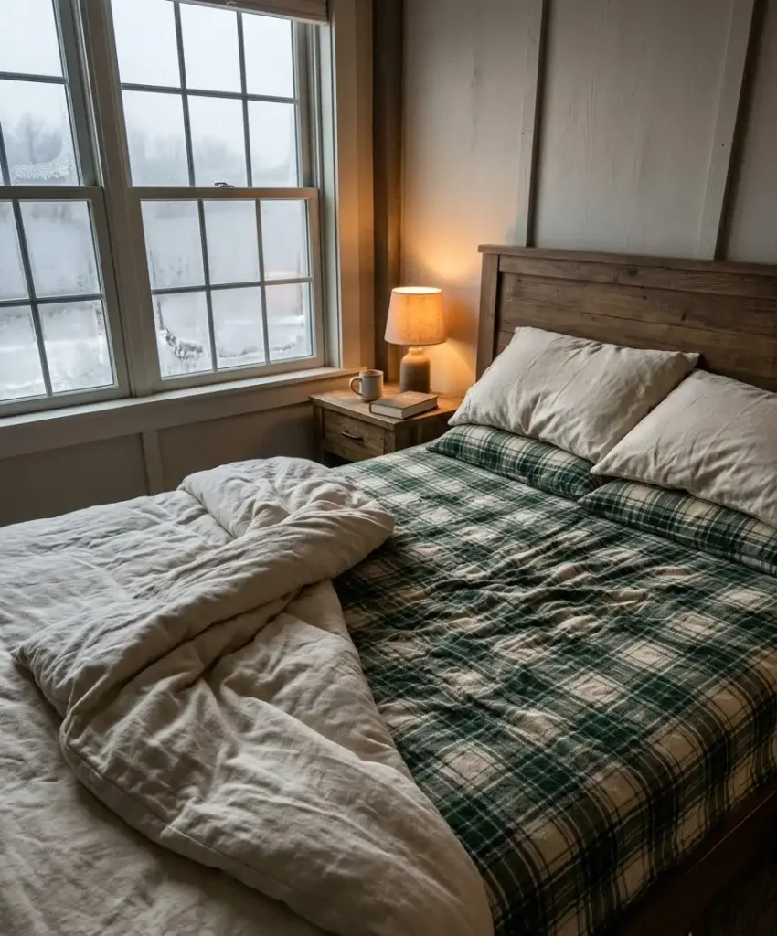 Plaid flannel sheets with green stripes
