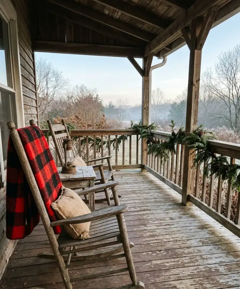 Plaid throw on a rocking chair