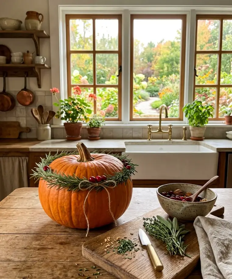 Pumpkin with a rosemary crown