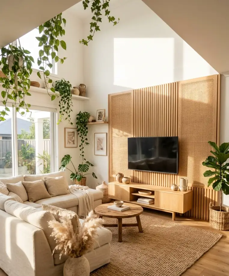 Rattan-and-wood slat hybrid