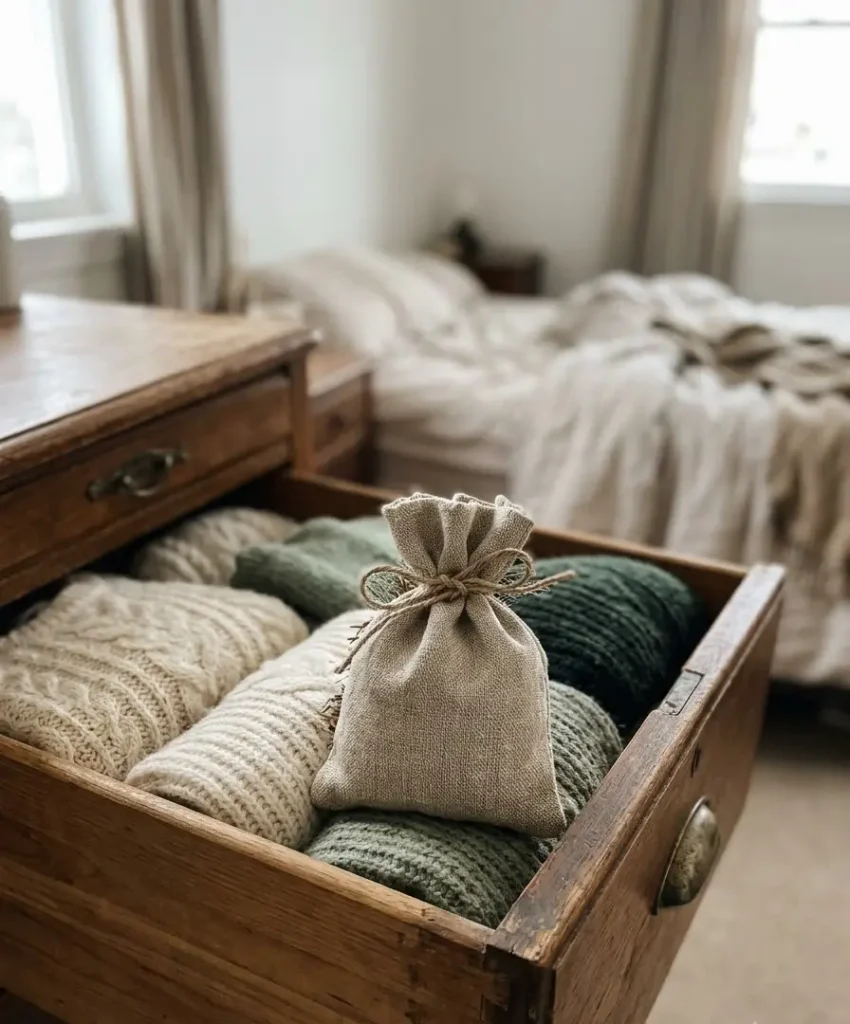 Sachet of dried greenery in the drawer