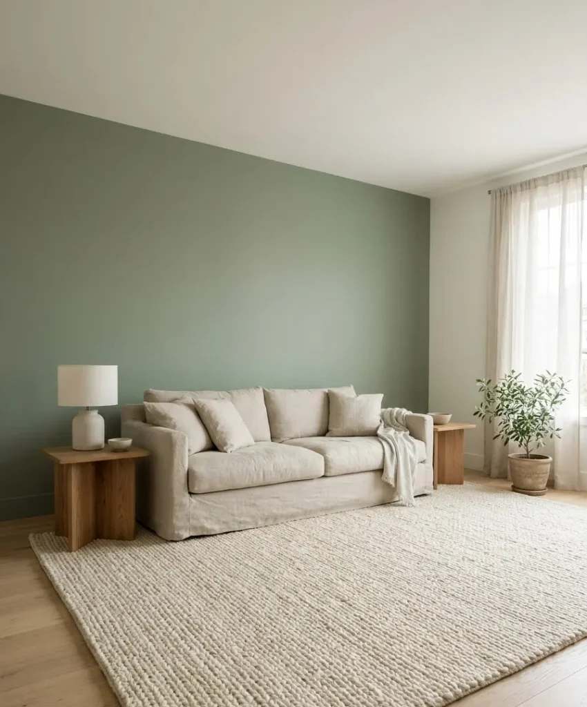 Sage with a neutral rug
