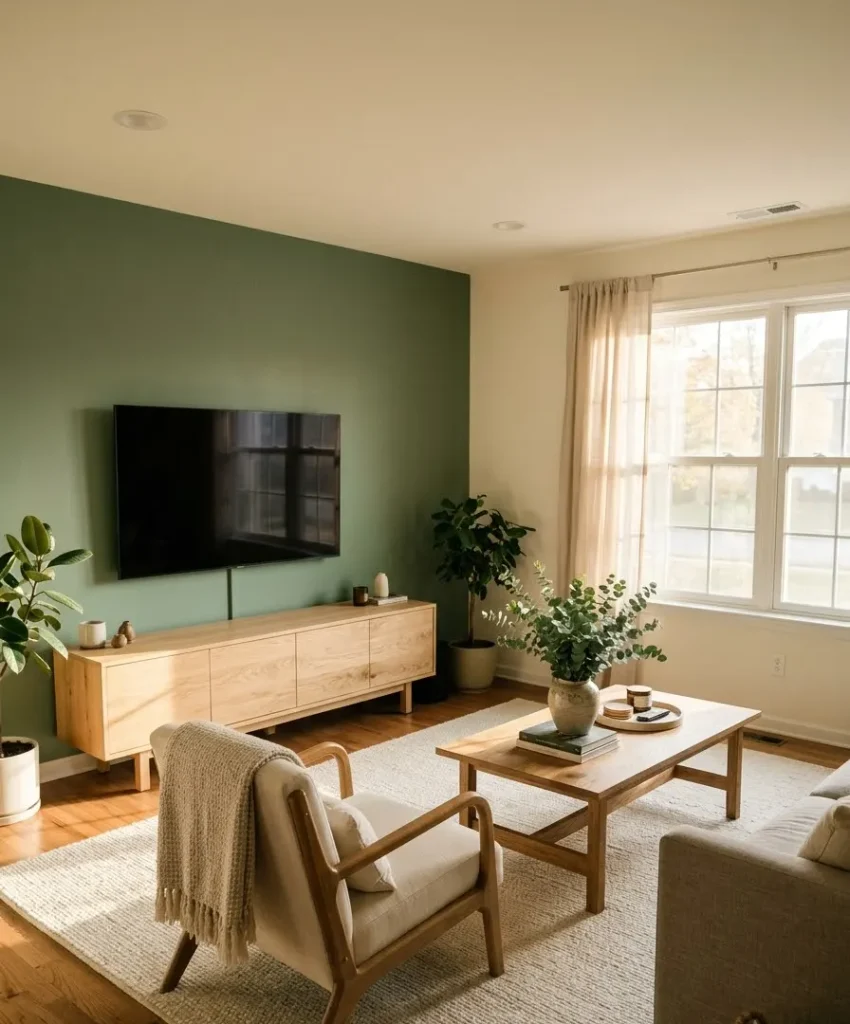 Sage with warm oak furniture