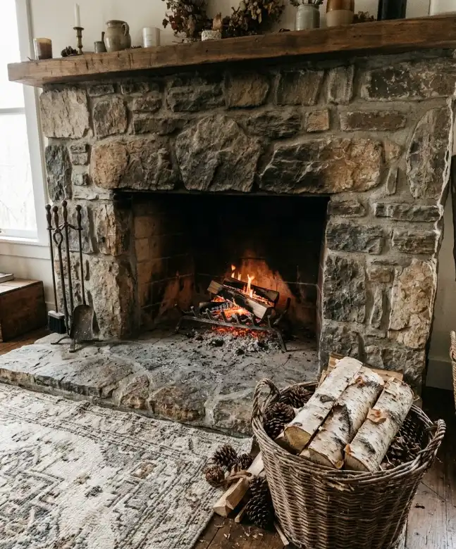 Set a log basket by the hearth