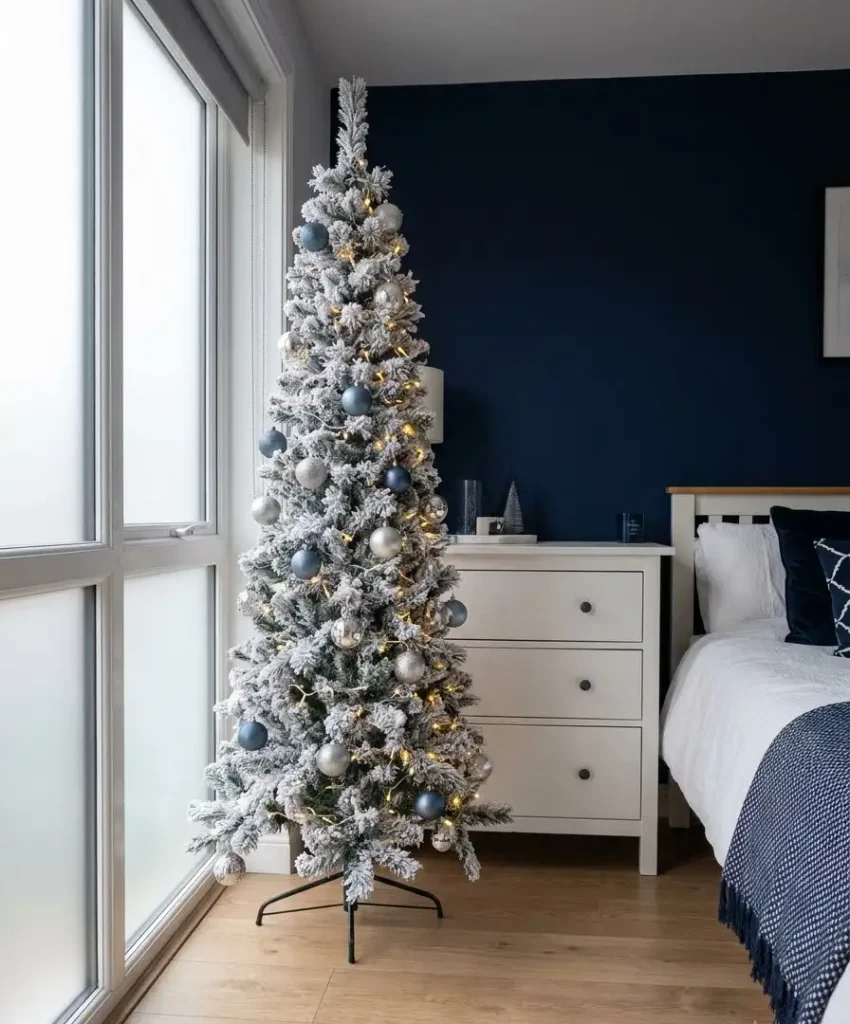 Set up a slim flocked tree
