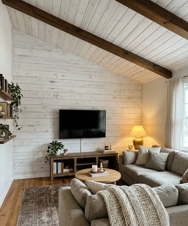 Shiplap ceiling-to-wall wrap