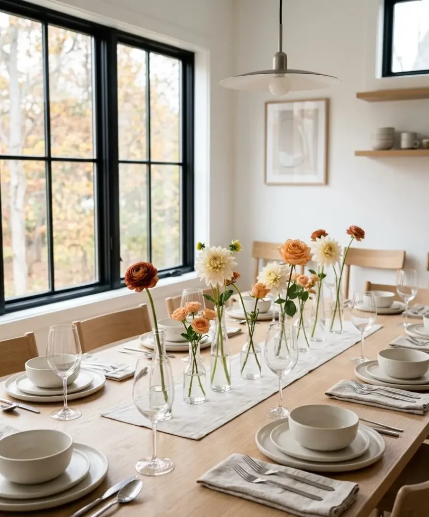 Single-stem bud vases in a row